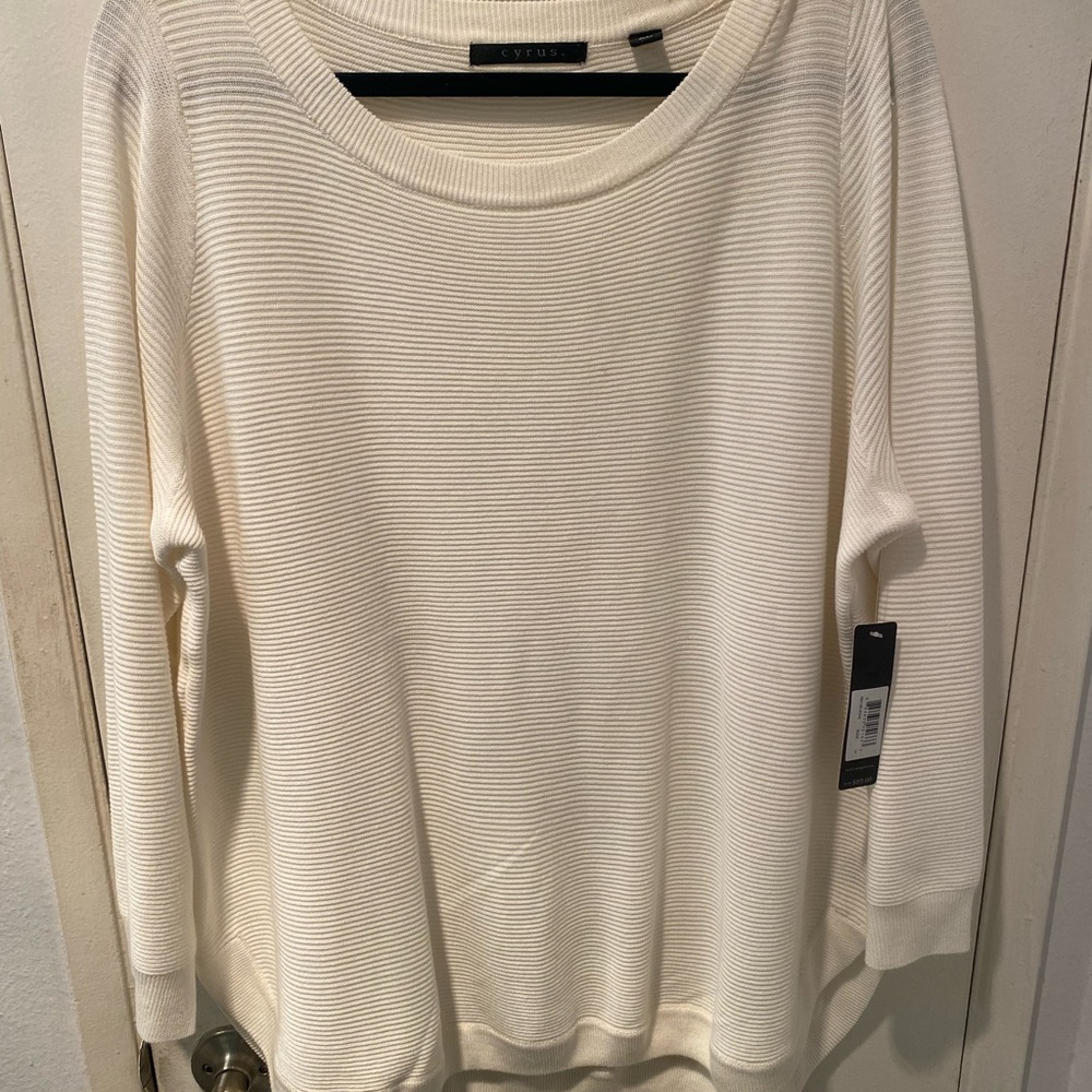 White Ribbed Sweater by Cyrus